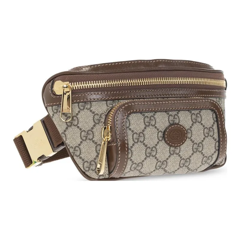 GUCCI Canvas With Leather Sling Bag, Fanny Pack Regular Unisex Ebony/Brown-1