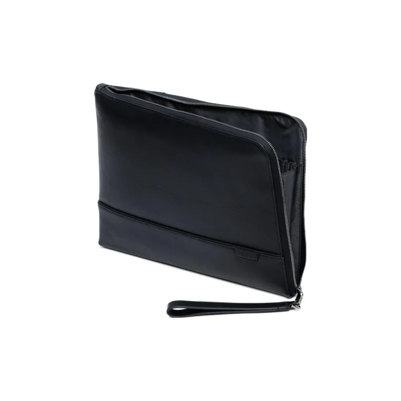 TUMI Leather Wrist Bag Briefcase Clutch Large Size Men's Black-1