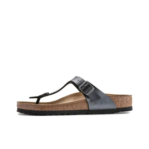 Birkenstock Gizeh Quiet Quick Dry Flip Flops Women's Metallic Black Narrow Fit