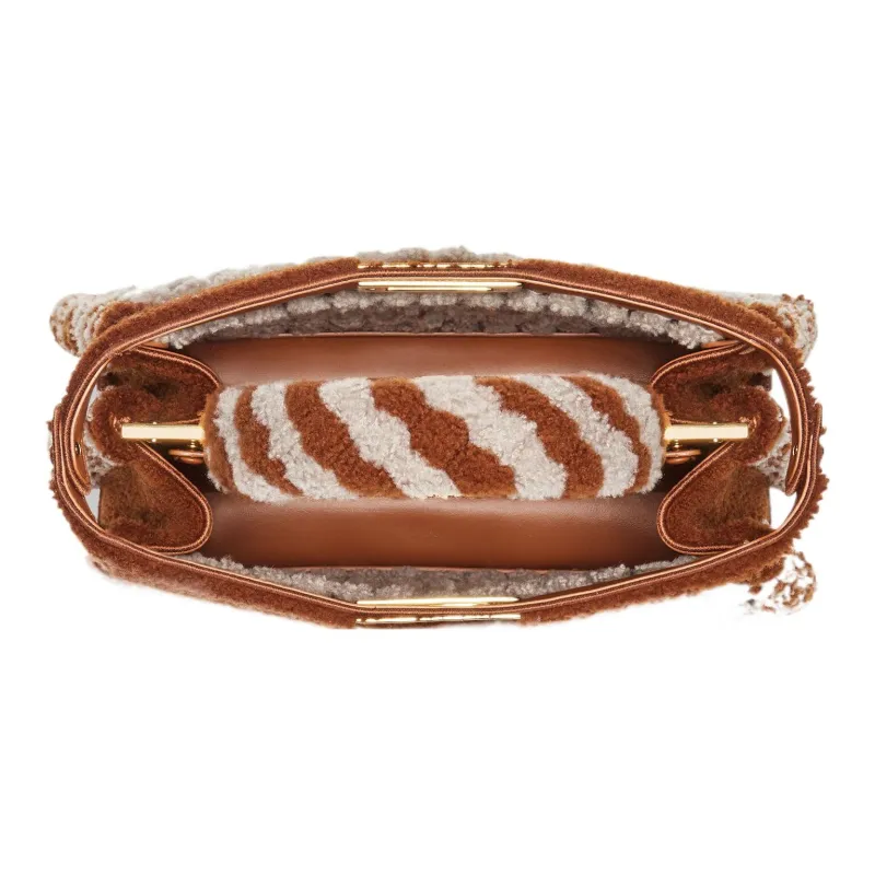FENDI Peekaboo ISeeU Sheepskin Shoulder Bag Crossbody Bag Handbag Medium Size Women's Brown & Gray-4