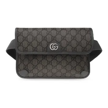 GUCCI Canvas With Leather Sling Bags One Shoulder Crossbody Fanny Pack Small Size Women's Gray/Black