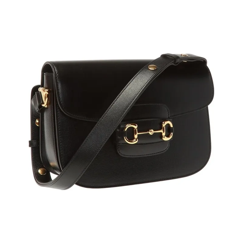 GUCCI Horsebit 1955 Leather Saddle Bag Crossbody Shoulder Bag Women's Black-1