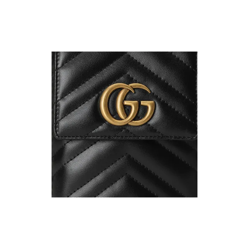 GUCCI Marmont Quilted Leather Shoulder Bag, Handbag, Cell Phone Pouch Women's Black-7