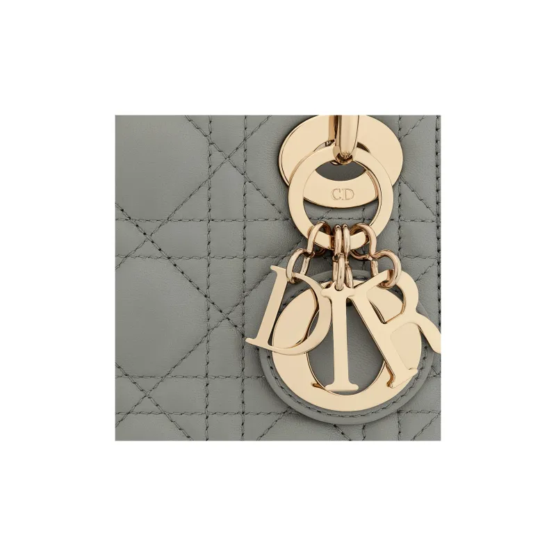 DIOR Lady Dior Wicker Pattern Sheepskin Dior Bag Shoulder Bag Crossbody Bag Handbag Mini Women's Rock Gray-5