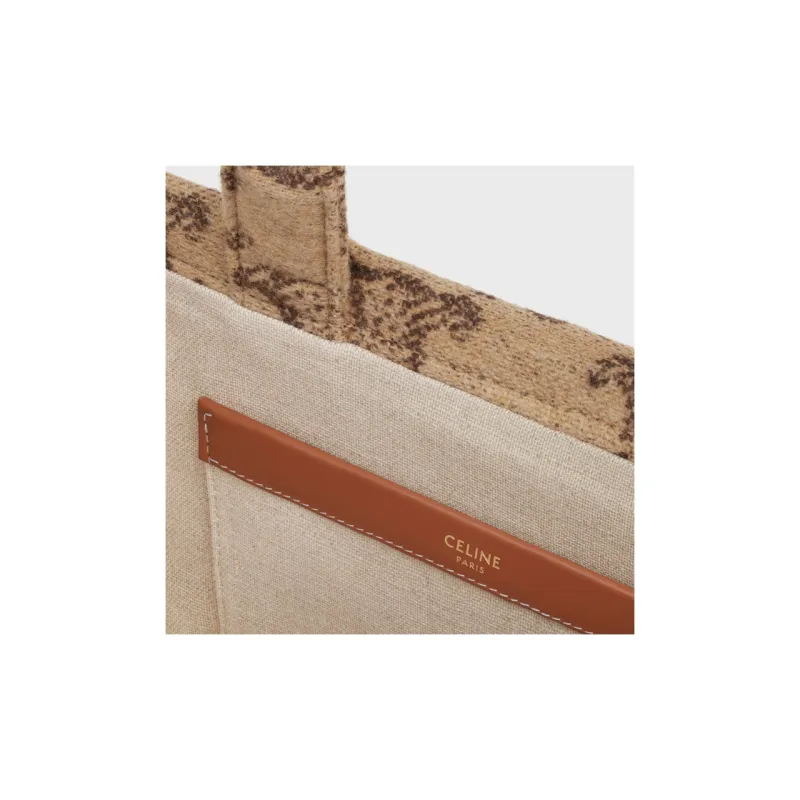 CELINE Cabas Thais Fabric Cow Leather Patchwork Tote Bag Shopping Bag Handbag Small Size Women's Camel-3