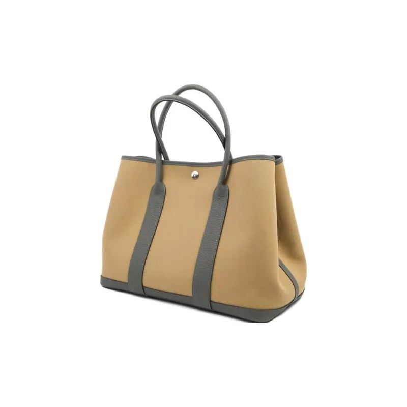 HERMES Garden Party Tempete Canvas With Leather Garden Bag Handbag Unisex Maje Gray-4
