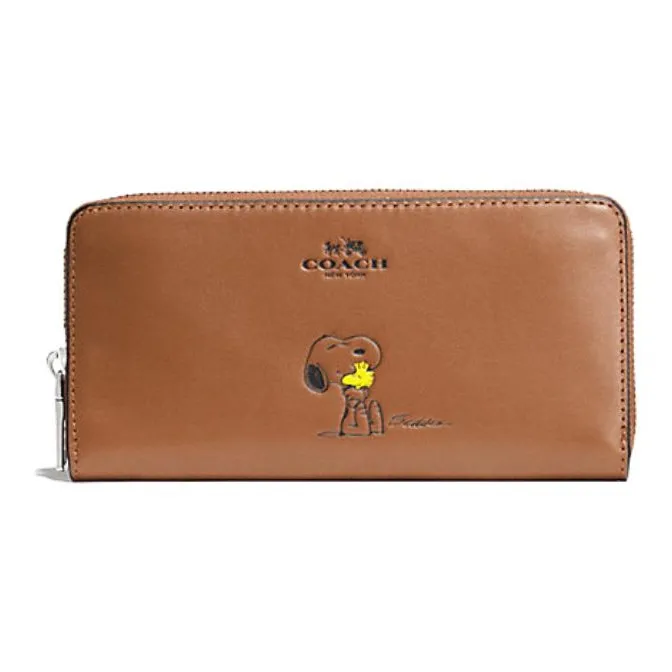 COACH PEANUTS Collaboration Accordion Zip Calfskin Wallet Women's Brown-0