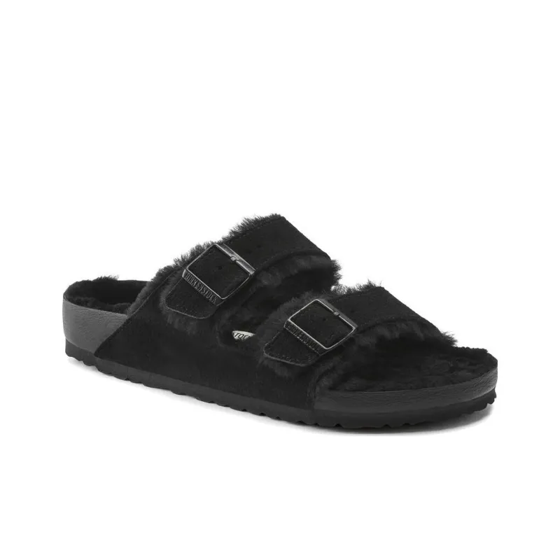 Birkenstock Arizona Shearling Massage Antibacterial Quick Dry Slide Slippers Unisex Black Regular-2
