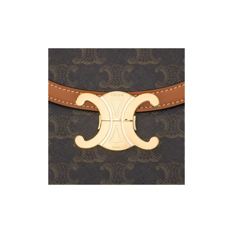 CELINE Besace Canvas paneled Calfskin Trim Shoulder Bag Crossbody Bag Small Size Women's Tan-5