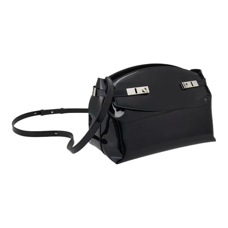 FERRAGAMO Patent Leather Evening Bag, Shoulder Bag, Crossbody Bag Tubas Women's Black-1