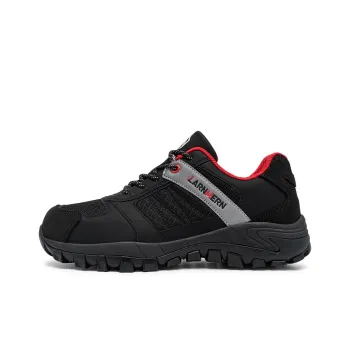 LARNMERN Labor Shoes Low Top Outdoor Shoes Unisex Black Red