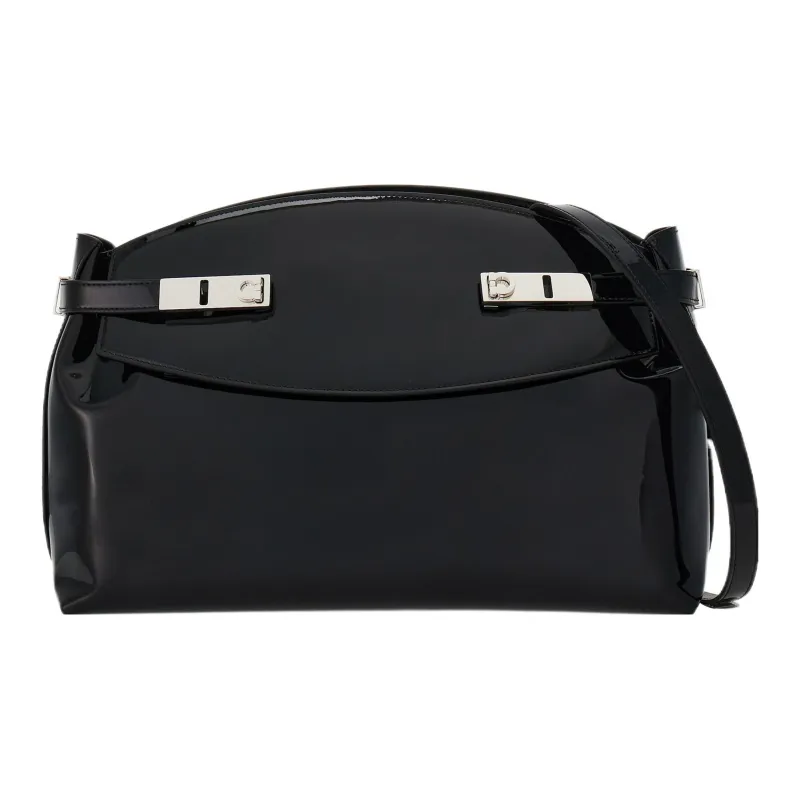 FERRAGAMO Patent Leather Evening Bag, Shoulder Bag, Crossbody Bag Tubas Women's Black-0