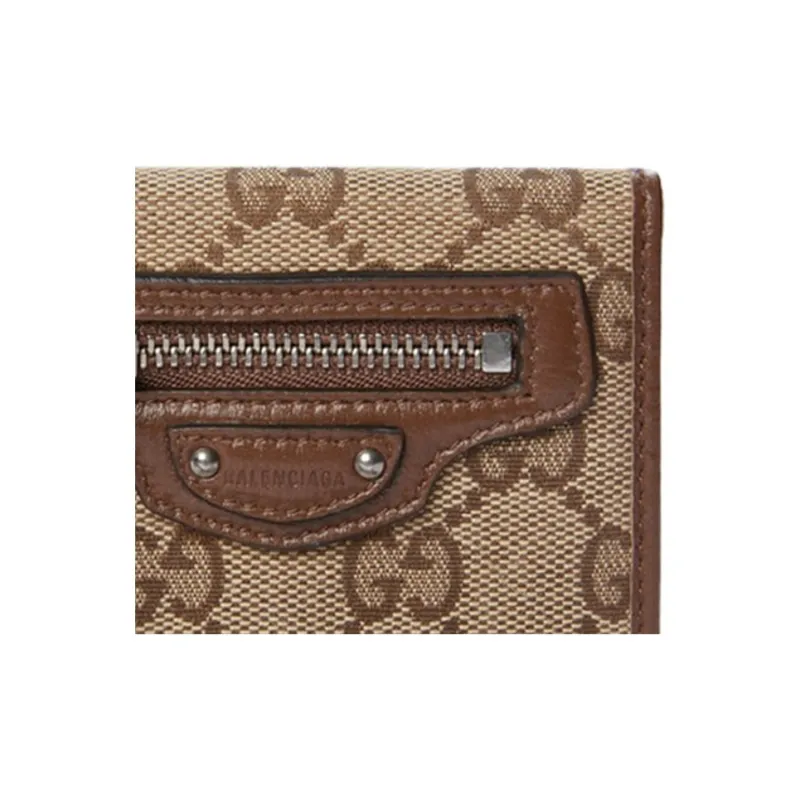GUCCI Fall Winter Balenciaga Collaboration Canvas Wallet Coin Purse Unisex Ebony/Brown-5