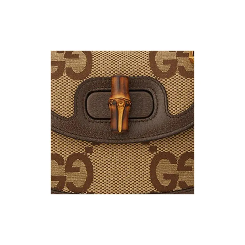 GUCCI Bamboo 1947 Canvas With Leather Trim Bamboo Bag Canvas Bag, Handbag, Shoulder Bag Mini Women's Ebony/Camel/Brown-7