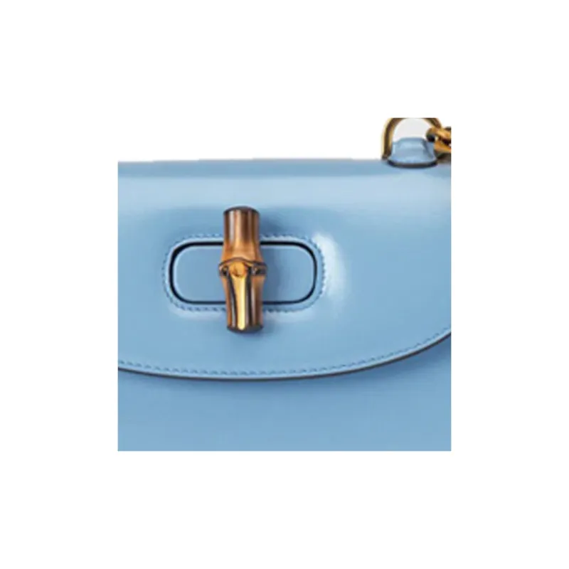 GUCCI Bamboo 1947 Leather Shoulder Bag, Crossbody Bag, Handbag Small Size Women's Blue-8