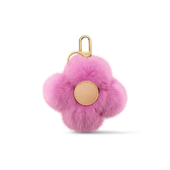 LOUIS VUITTON Mink Fur Leather With Leather Keychain Bag Accessory Women's Pink-1