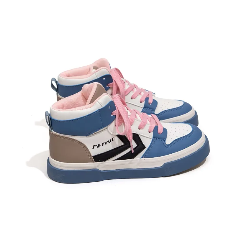 Feiyue High Top Skateboard Shoes Women's Beige/Blue/Black-1
