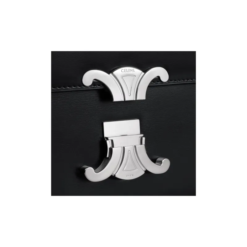 CELINE Triomphe Shiny Cow Leather Shoulder Bag Tofu Bag Portable Crossbody Bag Shoulder Bag Women's Black-4