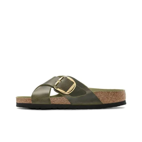 Birkenstock Slide Slippers Women's Olive Green Narrow Fit