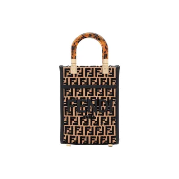 FENDI Sunshine Cotton With Nylon Tote Bag Shopping Bag Shoulder Bag Crossbody Bag Handbag Mini Women's Black & Beige