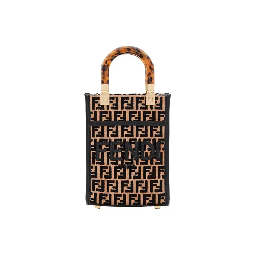 FENDI Sunshine Cotton With Nylon Tote Bag Shopping Bag Shoulder Bag Crossbody Bag Handbag Mini Women's Black & Beige