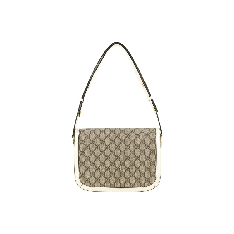 GUCCI Horsebit 1955 Canvas With Leather Canvas Bag Saddle Bag Crossbody Bag Shoulder Bag Women's Ebony & White-5