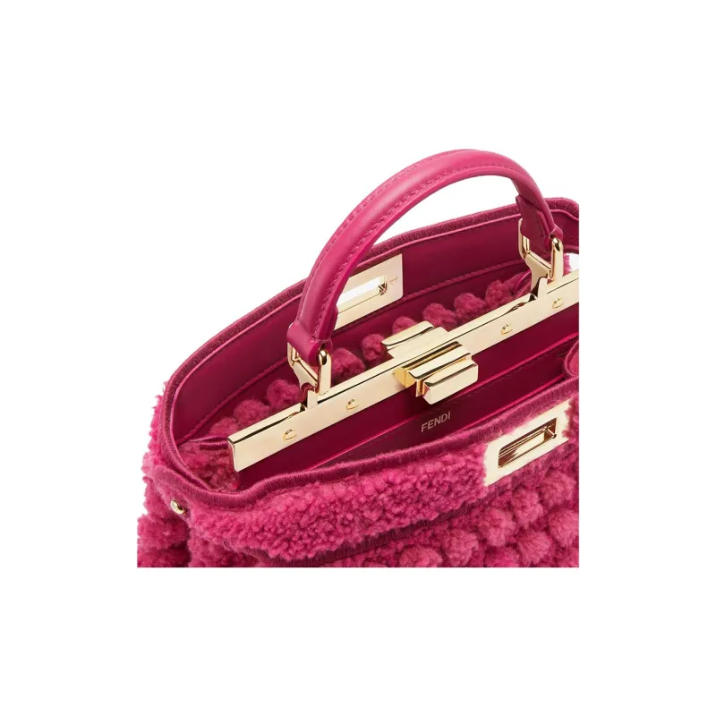 FENDI Peekaboo ISeeU Sheepskin Shoulder Bag Crossbody Bag Handbag Small Size Women's Pink-4