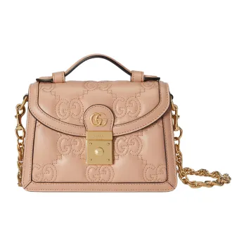 GUCCI GG Matelassé Leather Controller Bag Shoulder Bag Crossbody Bag Handbag Small Size Women's Rose Beige