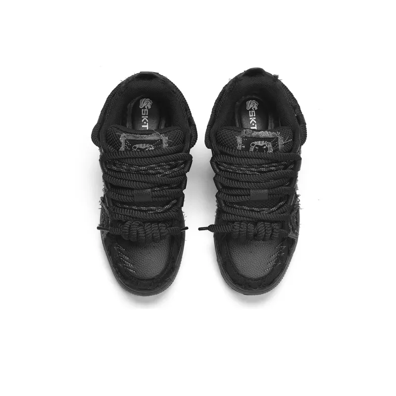 SK.TRIP Height Increasing Wear Resistant Low Top Skateboard Shoes Unisex Phantom Night Black-5