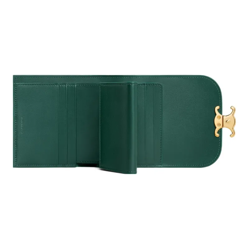 CELINE Triomphe Shiny Cow Leather Wallet Small Size Women's Amazon Green-3