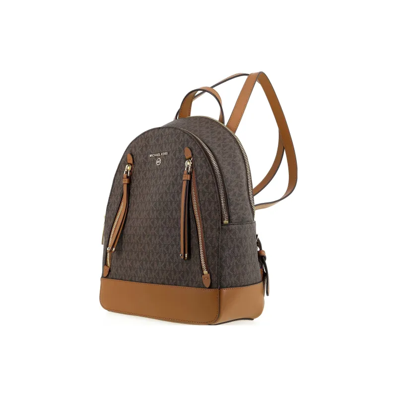 MICHAEL KORS MK Brooklyn Canvas Backpack Medium Size Women's Ivory Brown & Light Brown-1