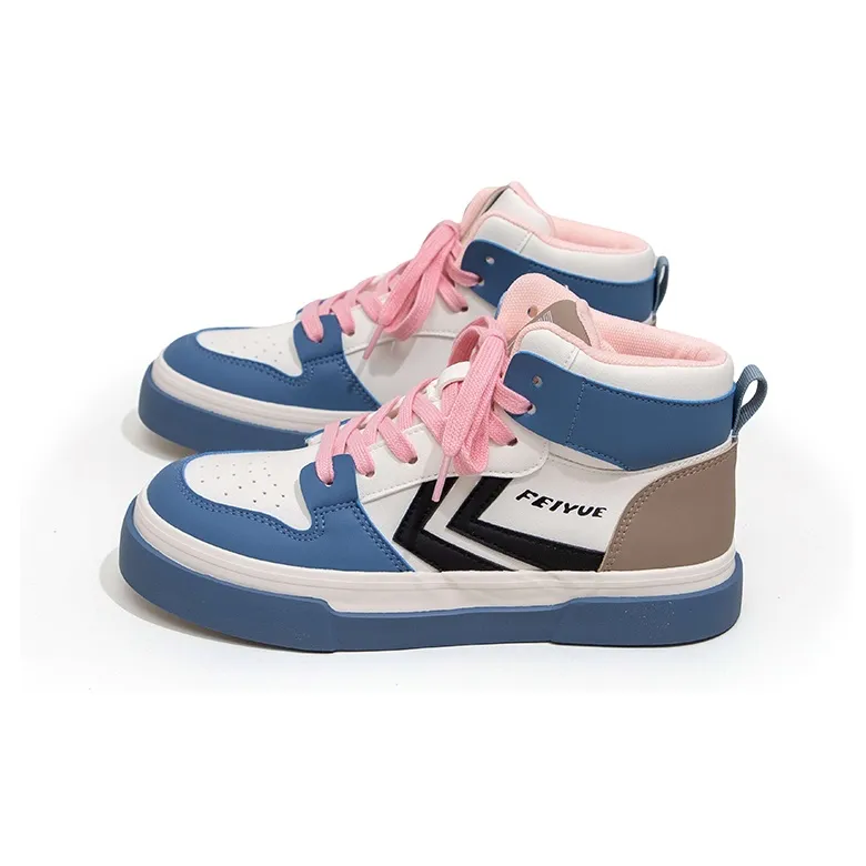 Feiyue High Top Skateboard Shoes Women's Beige/Blue/Black-2