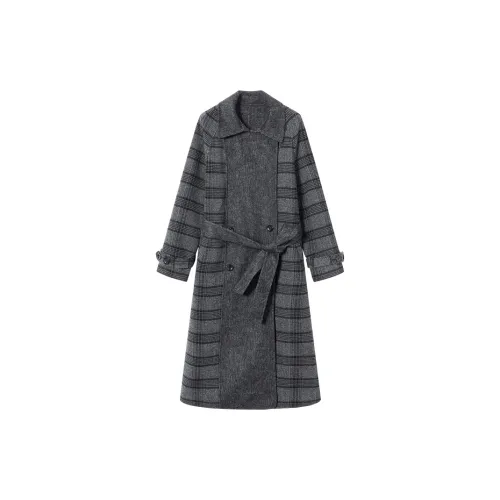 DIALOGUE Coats Women's Black/Gray Plaid