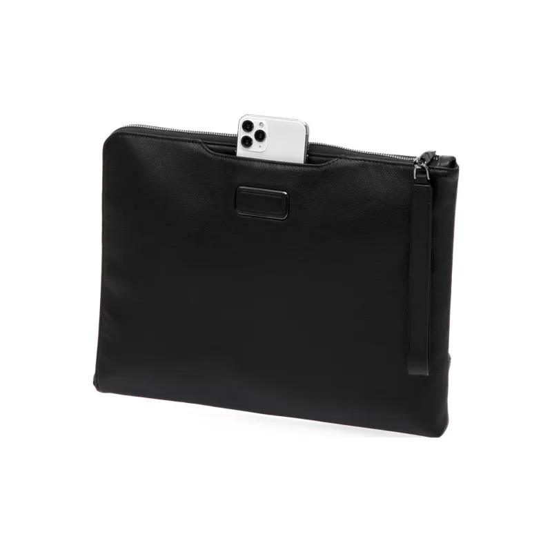 TUMI Leather Wrist Bag Briefcase Clutch Large Size Men's Black-3