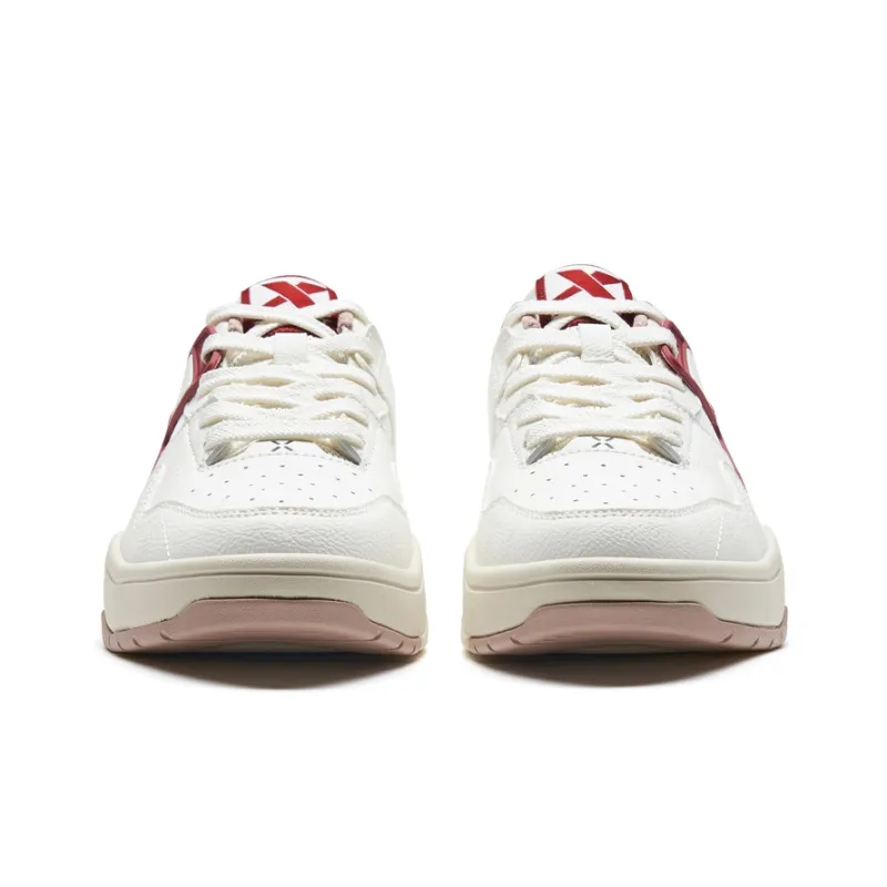XTEP Abrasion Resistant Low Top Skateboard Shoes Women's White Red-3