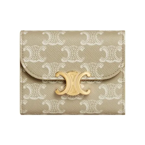 celine Taylor Triomphe Canvas Wallet Small Size Women's Greige