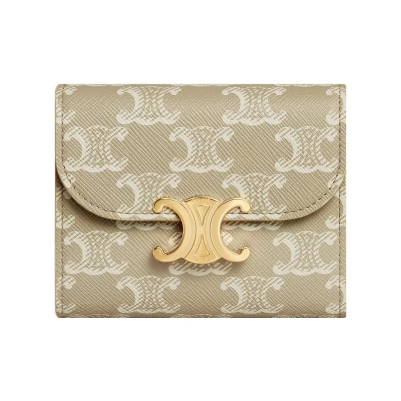 CELINE Triomphe Canvas Wallet Small Size Women's Greige-0
