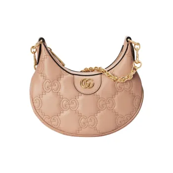 GUCCI GG Matelassé Leather Shoulder Bag Crescent Moon Bag Crossbody Bag Mini Women's Rose Beige
