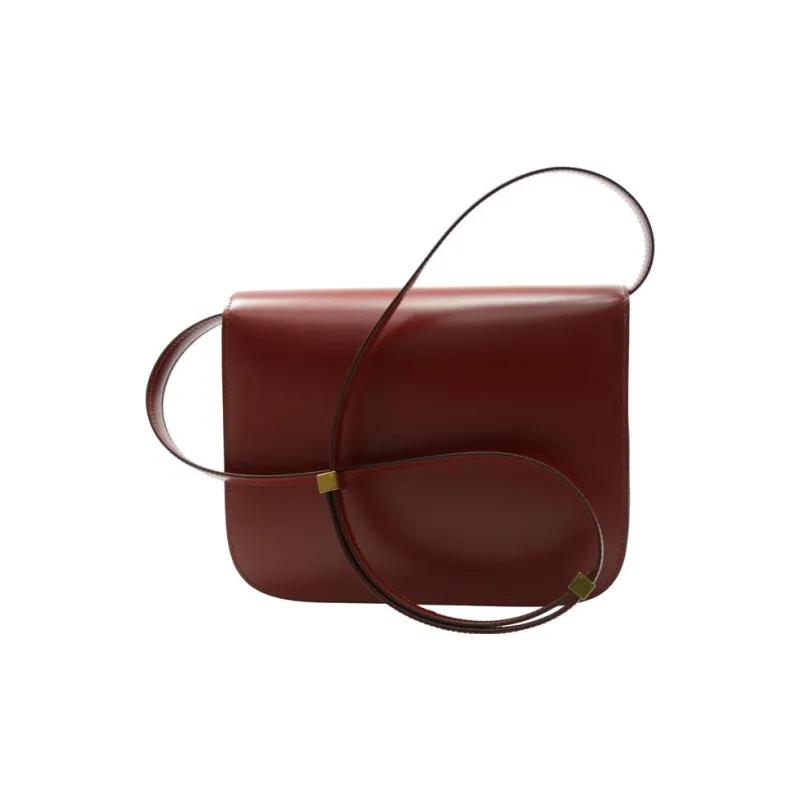 CELINE Classic Bo Cow Leather Tofu Bag Small Square Bag Shoulder Bag Crossbody Bag Medium Size Women's Red Brown-2