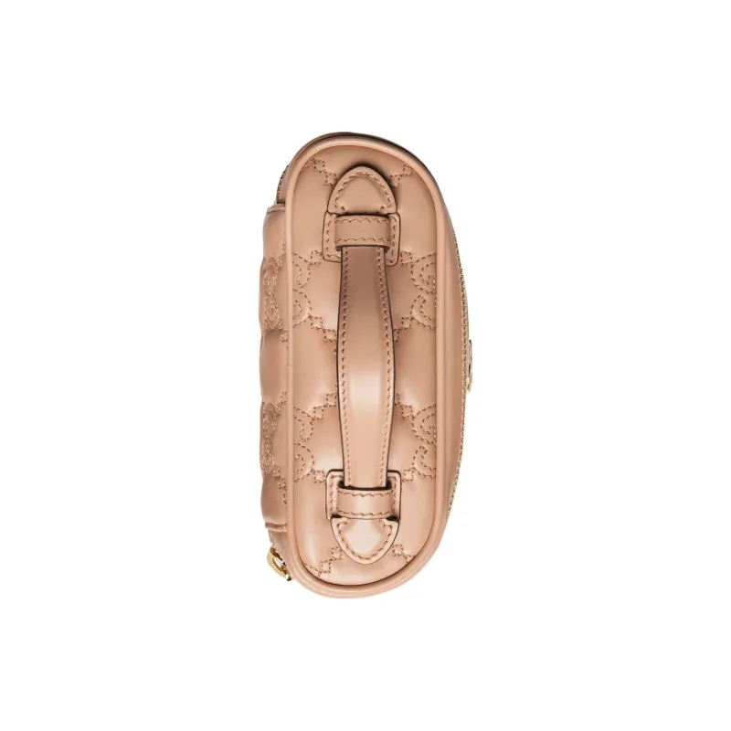 GUCCI GG Matelassé Leather Handle Bag, Makeup Box, Shoulder Bag, Crossbody Bag, Handbag Mini Women's Rose Beige-5