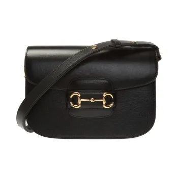 GUCCI Horsebit 1955 Leather Saddle Bag Crossbody Shoulder Bag Women's Black