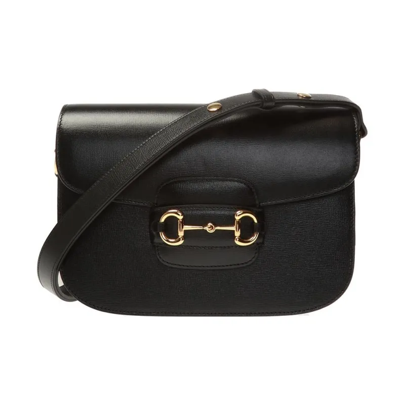 GUCCI Horsebit 1955 Leather Saddle Bag Crossbody Shoulder Bag Women's Black-0
