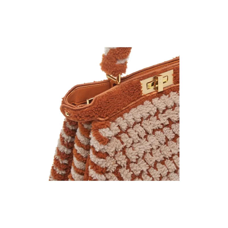 FENDI Peekaboo ISeeU Sheepskin Shoulder Bag Crossbody Bag Handbag Medium Size Women's Brown & Gray-5