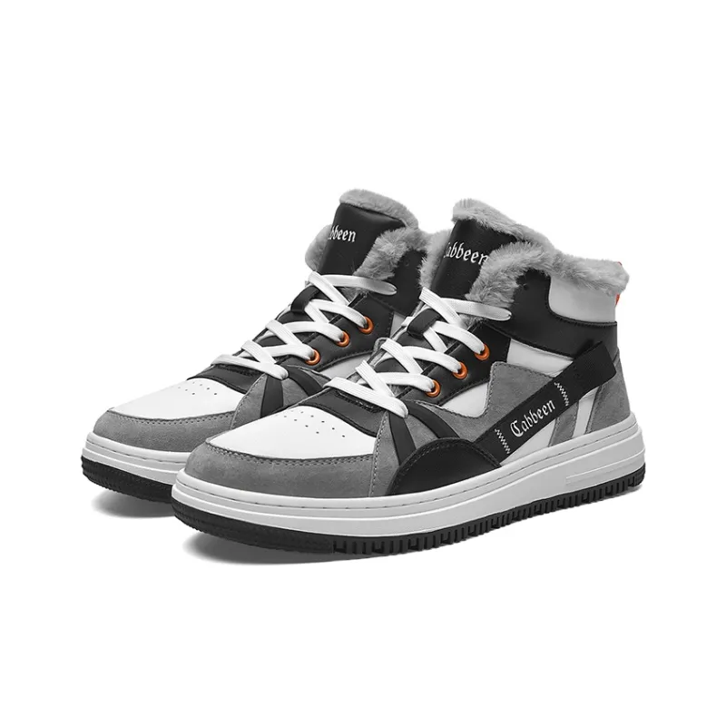 Cabbeen High Top Skateboard Shoes Men's White Black Boyfriend Wind-1