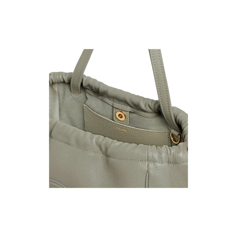 CELINE Cabas Grained Cow Leather Shoulder Bag Crossbody Bag Handbag Small Size Women's Gray Green-3