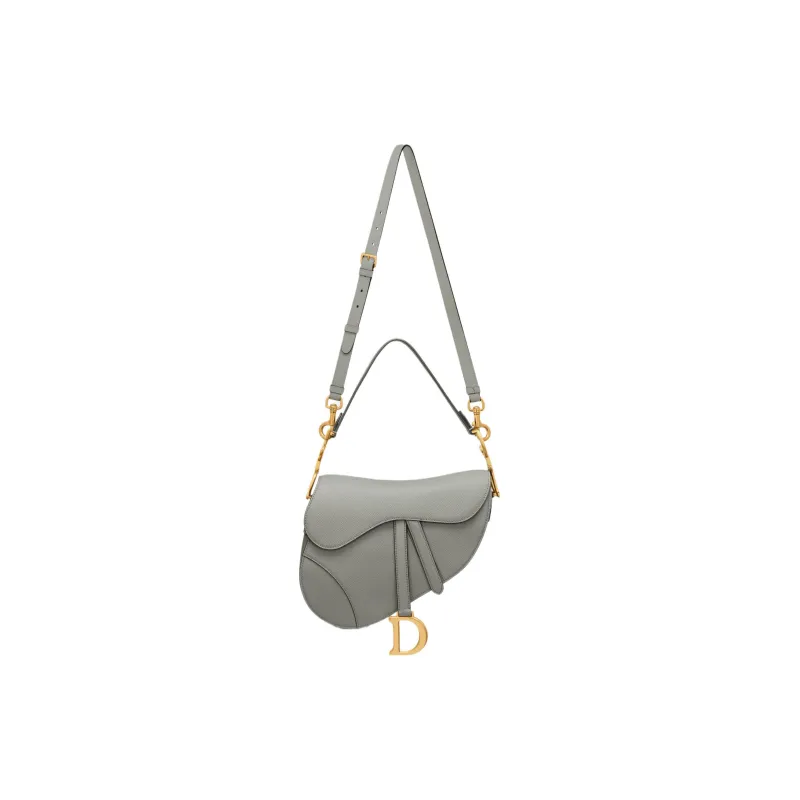 DIOR Saddle Grained Calfskin Saddle Bag Shoulder Bag Crossbody Bag Handbag Regular Women's Gray-4