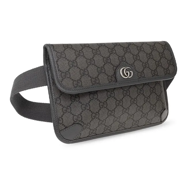 GUCCI Canvas With Leather Sling Bags One Shoulder Crossbody Fanny Pack Small Size Women's Gray/Black-1