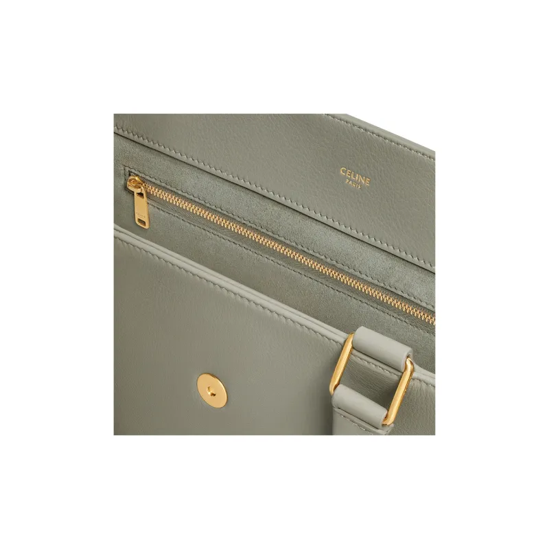 CELINE Soft Cow Leather Shoulder Bag Crossbody Bag Handbag Medium Size Women's Gray Green-3