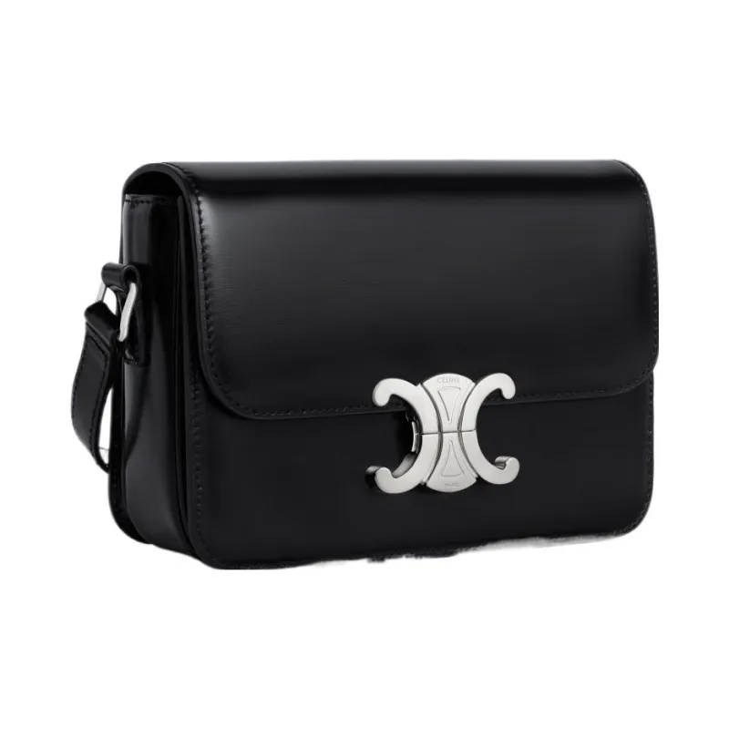 CELINE Triomphe Shiny Cow Leather Shoulder Bag Tofu Bag Portable Crossbody Bag Shoulder Bag Women's Black-1