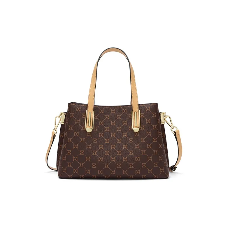 MashaLanti Synthetic Leather Tote Bag, Shopping Bag, Shoulder Bag, Handbag Medium Size Women's Dark Brown & Apricot-0